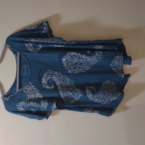 Lucky Brand Linen T-Shirt Paisley Print Turquoise blue - Picture 1 of 5